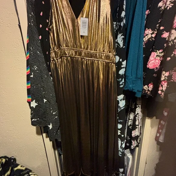 Torrid Gold and Black Midi Sundress V-Neck Cocktail - Picture 6 of 7